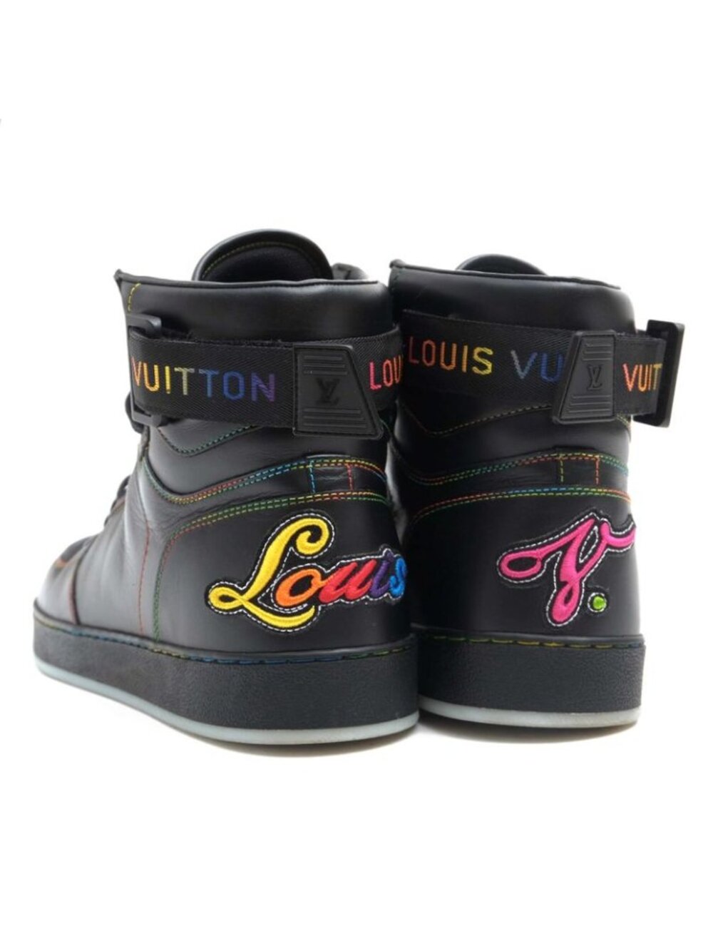 Louis Vuitton Shoes Sneakers High Cut Men Leather Black Rivoli - Picture 5 of 8